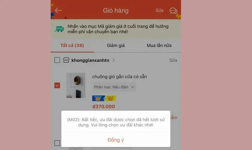 Lỗi M02 trên Shopee